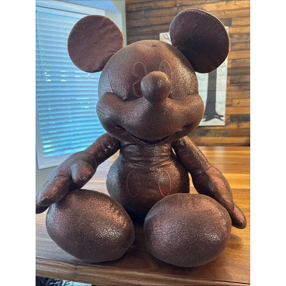 Disney Mickey Mouse Bronze Rose Gold Stuffed Animal Figure Stuffey 26”